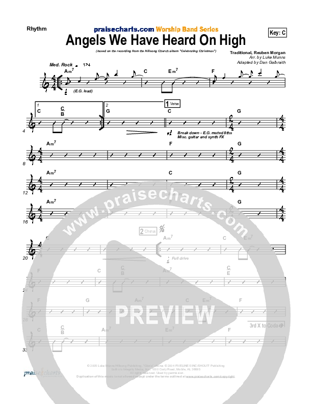 Angels We Have Heard On High Rhythm Chart (Hillsong Worship)