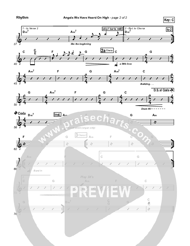 Angels We Have Heard On High Rhythm Chart (Hillsong Worship)