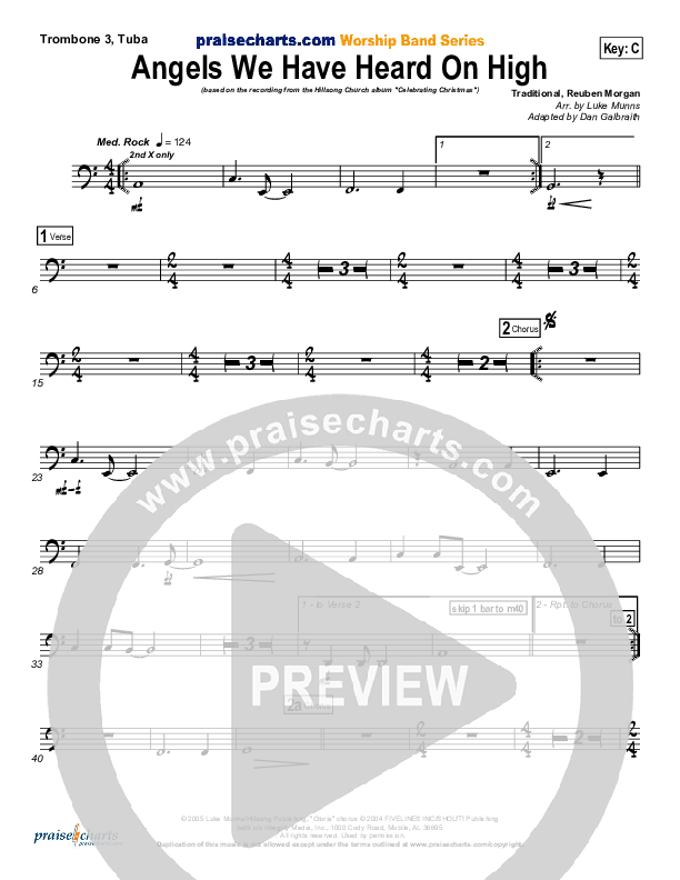 Angels We Have Heard On High Trombone 3/Tuba (Hillsong Worship)