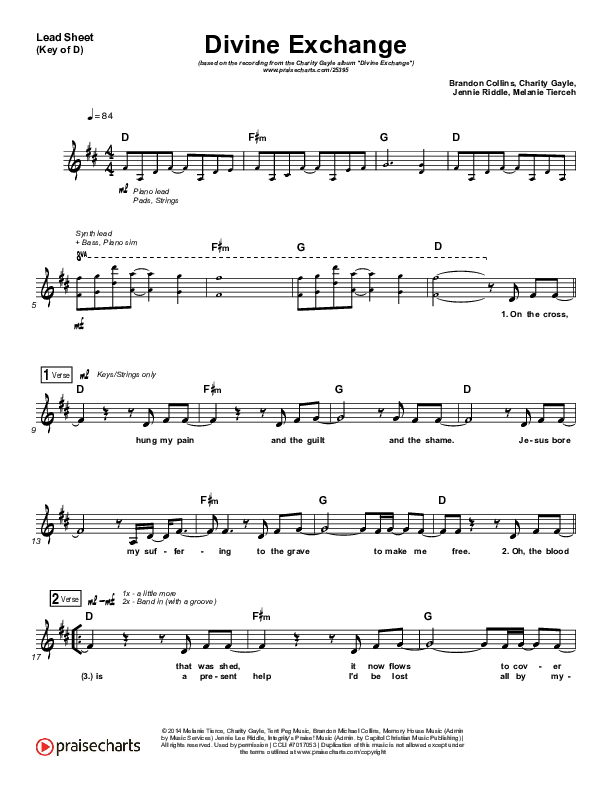 Divine Exchange Lead Sheet (Melody) (Charity Gayle)