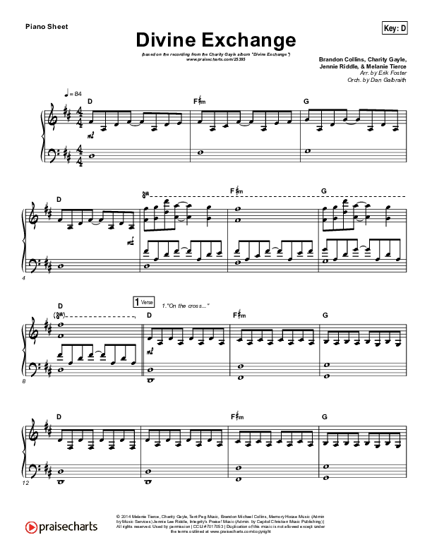 Divine Exchange Piano Sheet (Charity Gayle)