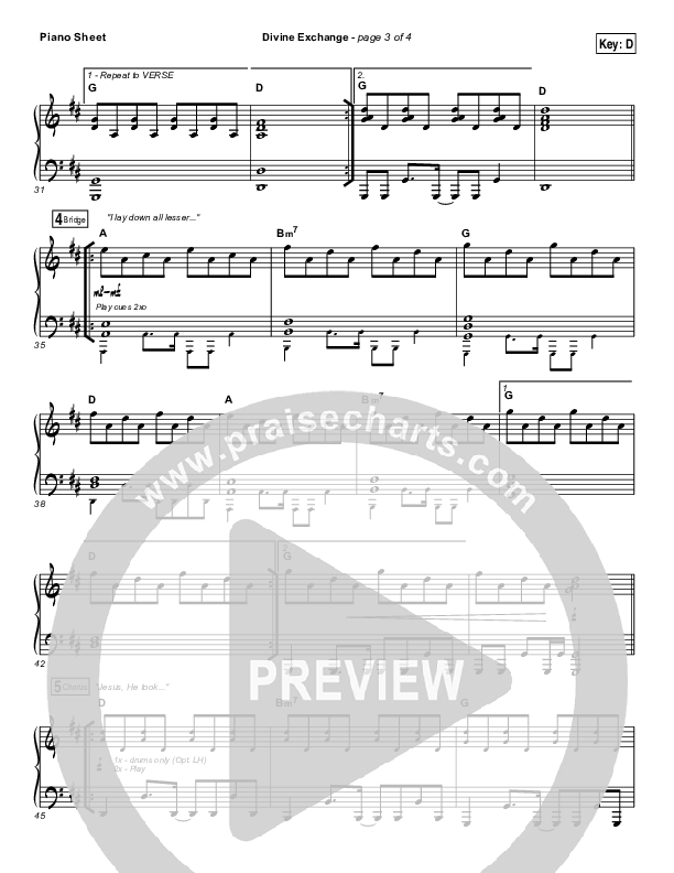Divine Exchange Piano Sheet (Charity Gayle)