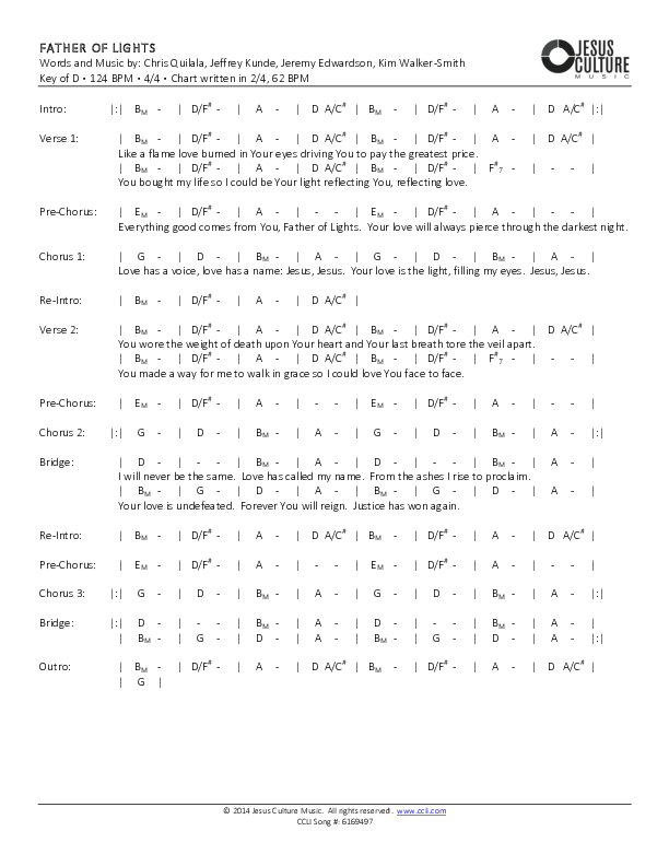 Father Of Lights Chord Chart (Jesus Culture / Kim Walker-Smith)