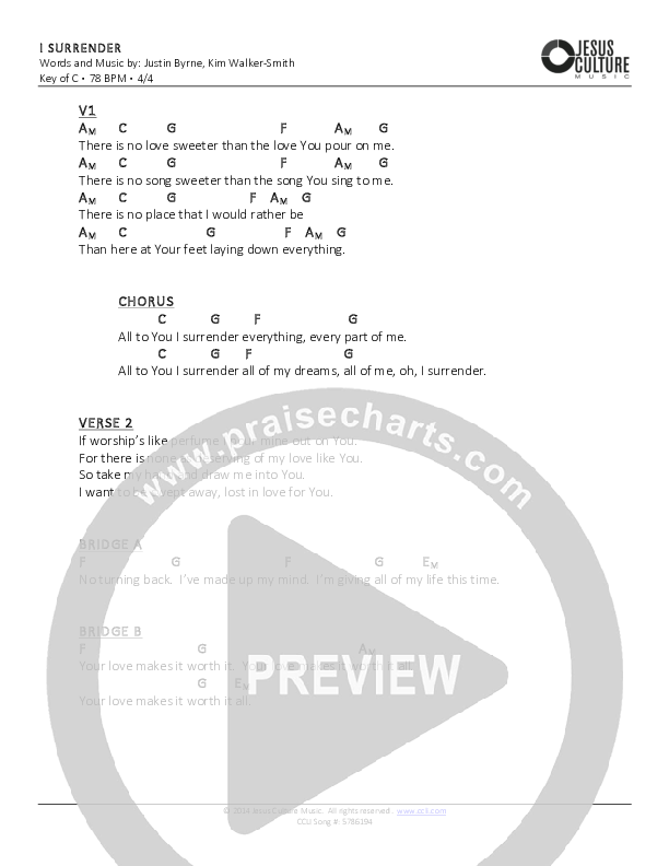 I Surrender Chords & Lyrics (Jesus Culture / Kim Walker-Smith)