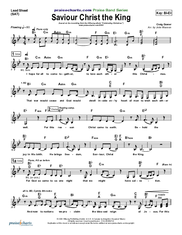 Saviour Christ The King Lead Sheet (Hillsong Worship)