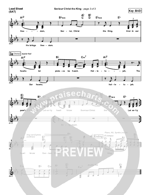 Saviour Christ The King Lead Sheet (SAT) (Hillsong Worship)