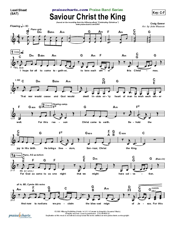 Saviour Christ The King Lead Sheet (SAT) (Hillsong Worship)