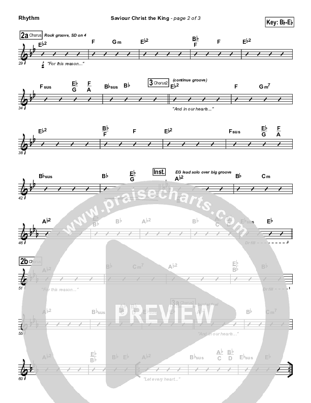 Saviour Christ The King Rhythm Chart (Hillsong Worship)