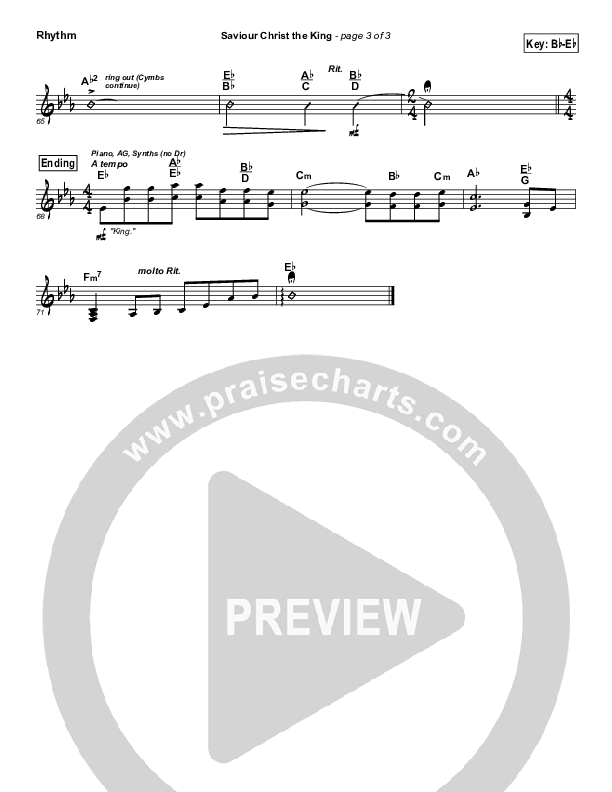 Saviour Christ The King Rhythm Chart (Hillsong Worship)