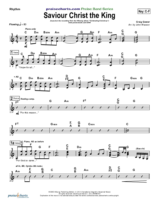 Saviour Christ The King Rhythm Chart (Hillsong Worship)