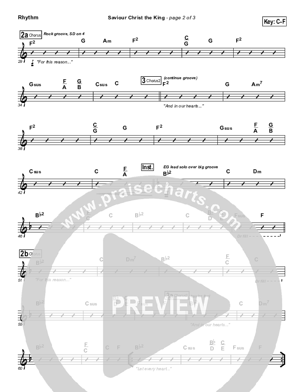 Saviour Christ The King Rhythm Chart (Hillsong Worship)