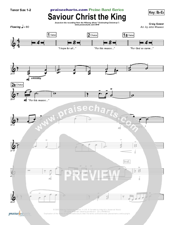 Saviour Christ The King Tenor Sax 1/2 (Hillsong Worship)
