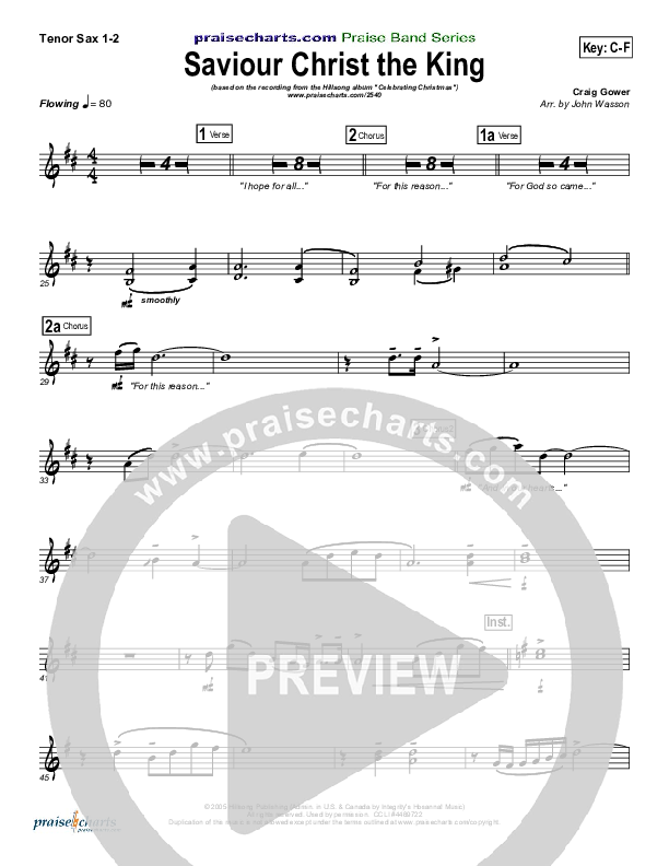 Saviour Christ The King Tenor Sax 1/2 (Hillsong Worship)
