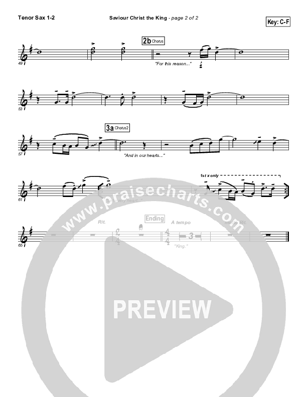Saviour Christ The King Tenor Sax 1/2 (Hillsong Worship)