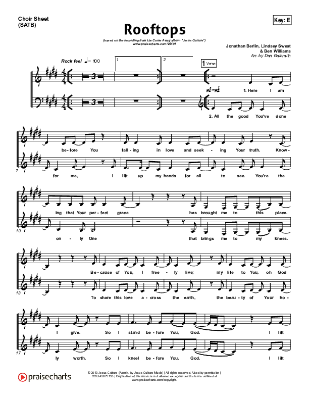 Rooftops Choir Sheet (SATB) (Jesus Culture)