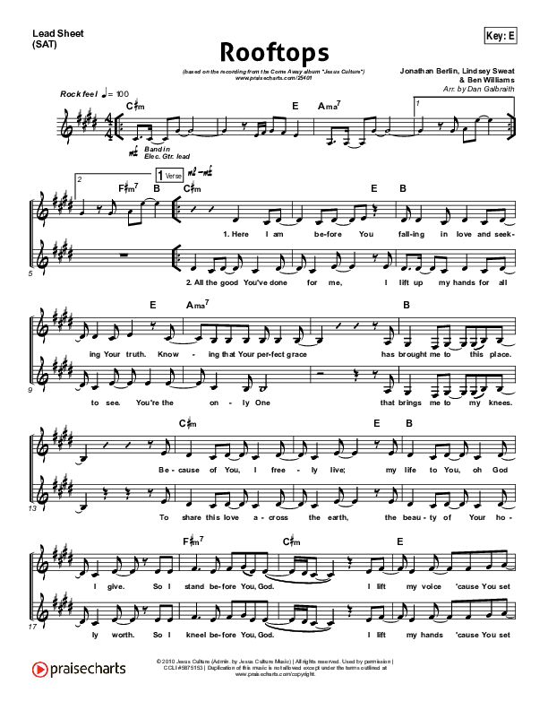 Rooftops Lead Sheet (SAT) (Jesus Culture)