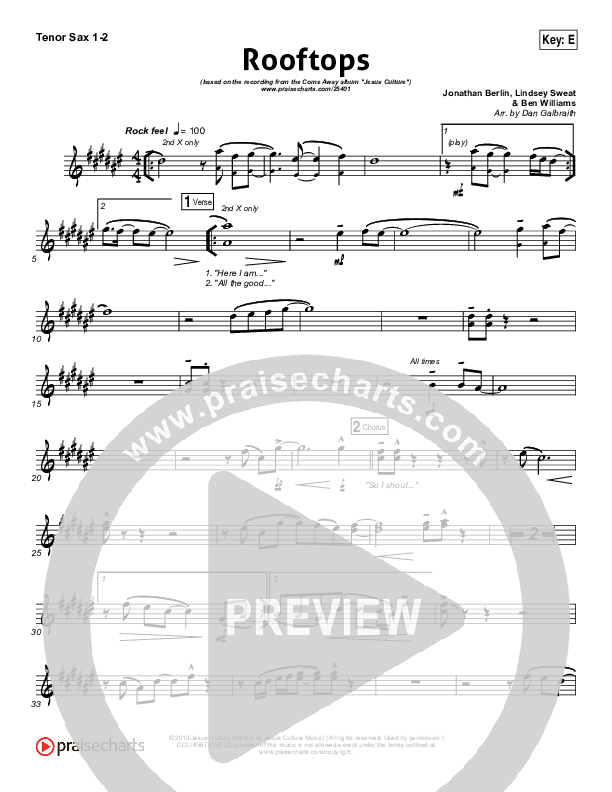 Rooftops Tenor Sax 1/2 (Jesus Culture)