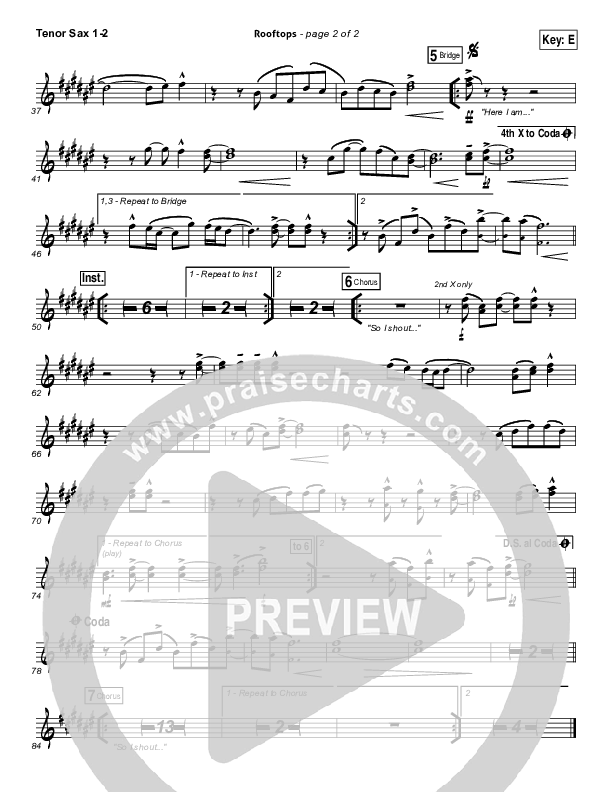 Rooftops Tenor Sax 1/2 (Jesus Culture)