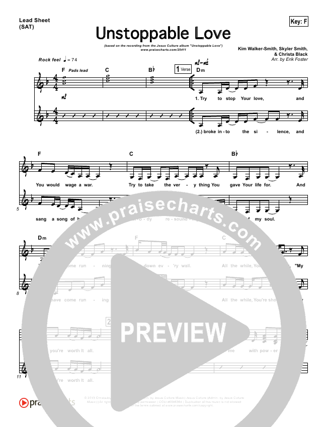 Unstoppable Love Lead Sheet Jesus Culture Praisecharts Subscribe to the jesus culture channel. praisecharts