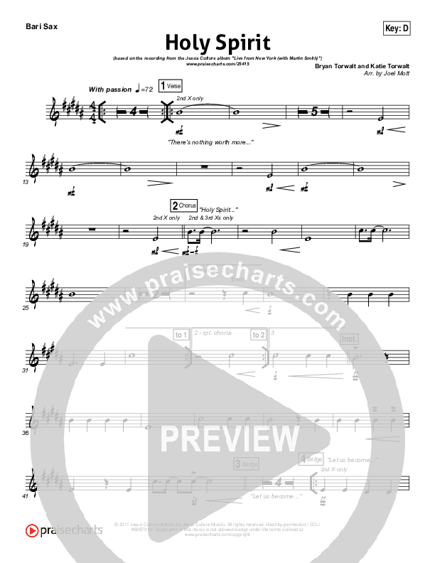 Holy Spirit Bari Sax (Jesus Culture / Martin Smith)