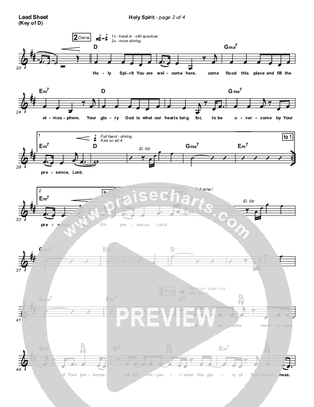 Holy Spirit  Lead Sheet (Melody) (Jesus Culture / Martin Smith)