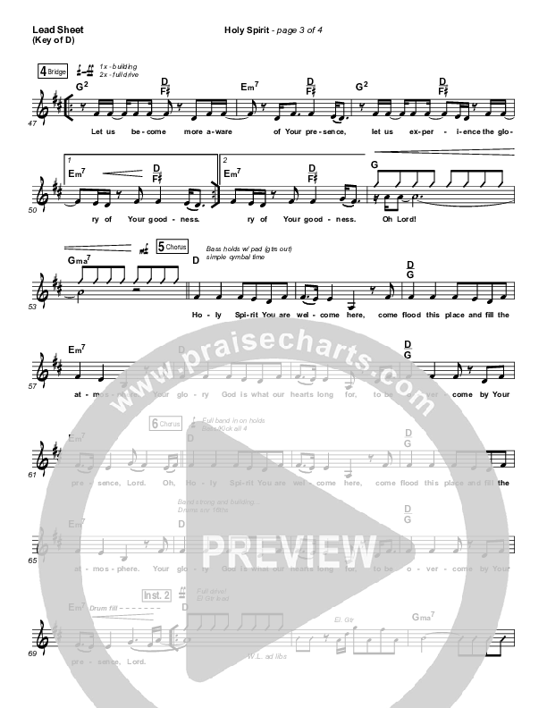 Holy Spirit Lead Sheet (Melody) (Jesus Culture / Martin Smith)