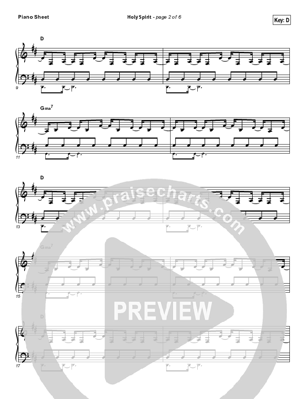 Holy Spirit  Piano Sheet (Jesus Culture / Martin Smith)