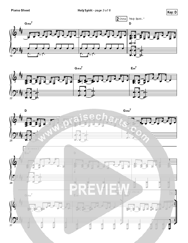 Holy Spirit Piano Sheet (Jesus Culture / Martin Smith)