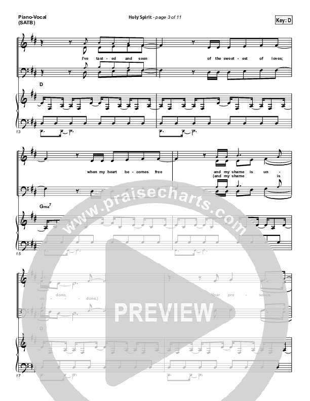 Holy Spirit  Piano/Vocal (SATB) (Jesus Culture / Martin Smith)