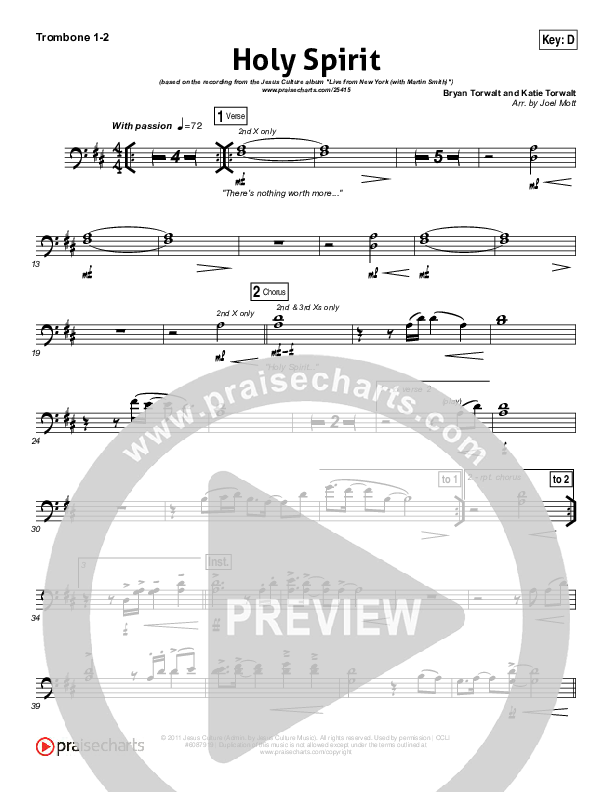 Holy Spirit  Trombone 1/2 (Jesus Culture / Martin Smith)