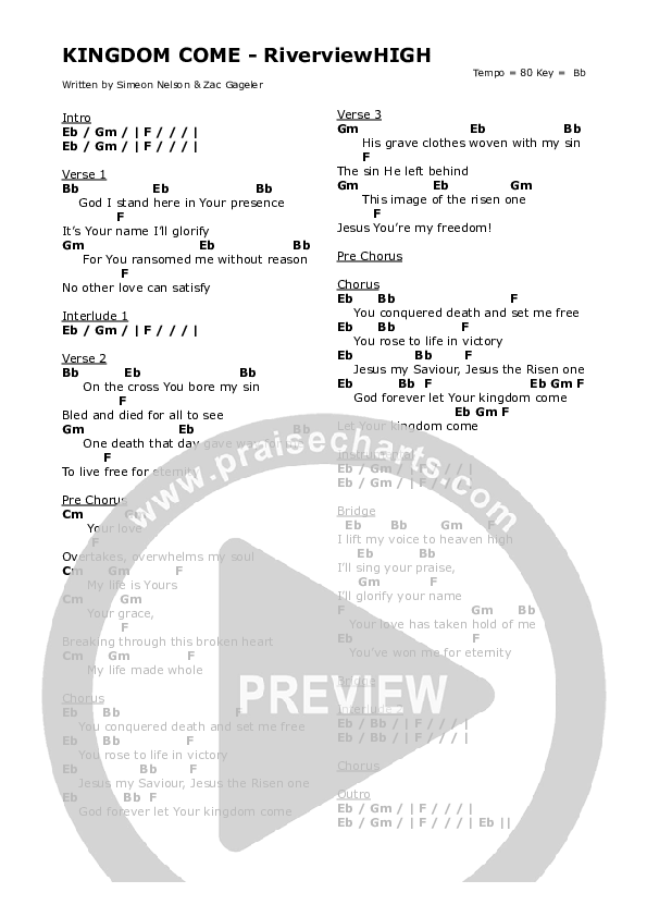 Kingdom Come Chords & Lyrics (Riverview High)