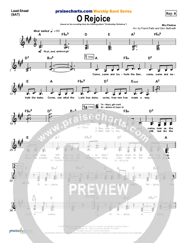 O Rejoice Lead Sheet (Hillsong Worship)