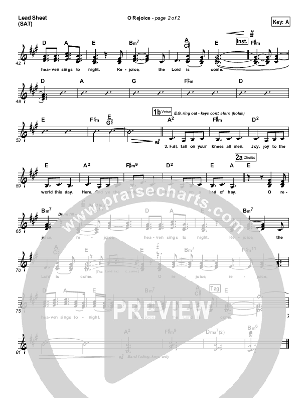 O Rejoice Lead Sheet (Hillsong Worship)