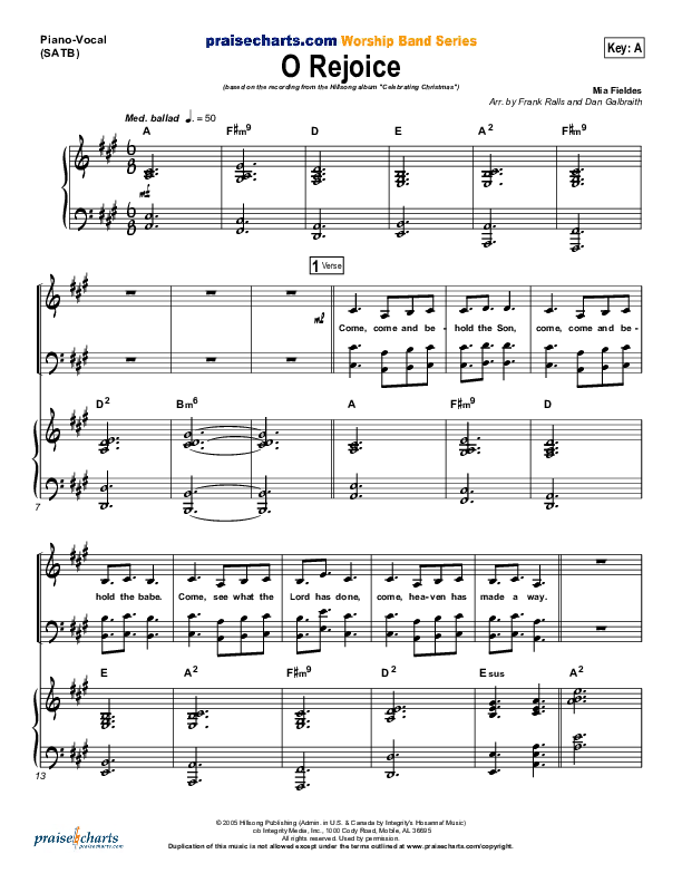 O Rejoice Piano/Vocal (Hillsong Worship)