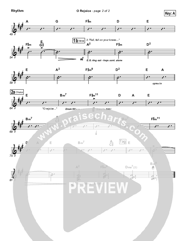 O Rejoice Rhythm Chart (Hillsong Worship)