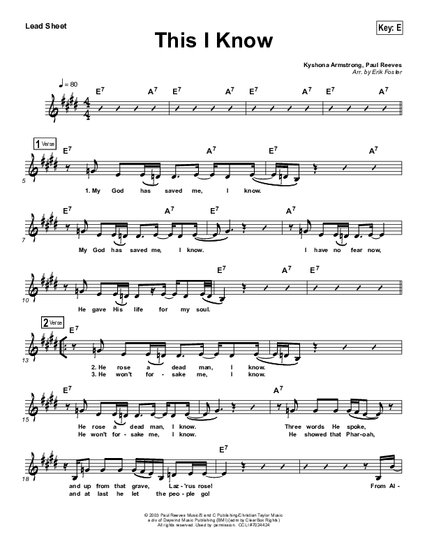 This I Know Lead Sheet (The Classic City Collective)