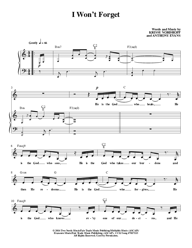 I Won't Forget Lead Sheet (Anthony Evans)