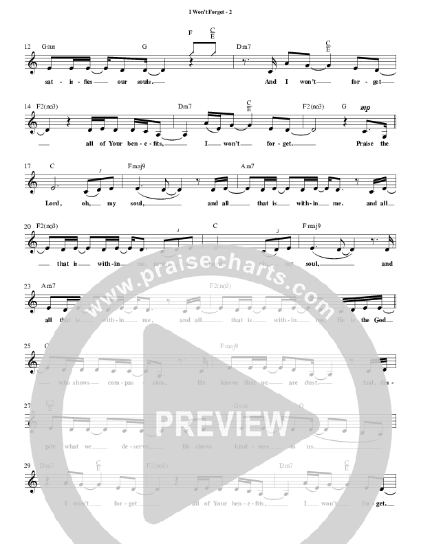 I Won't Forget Lead Sheet (Anthony Evans)