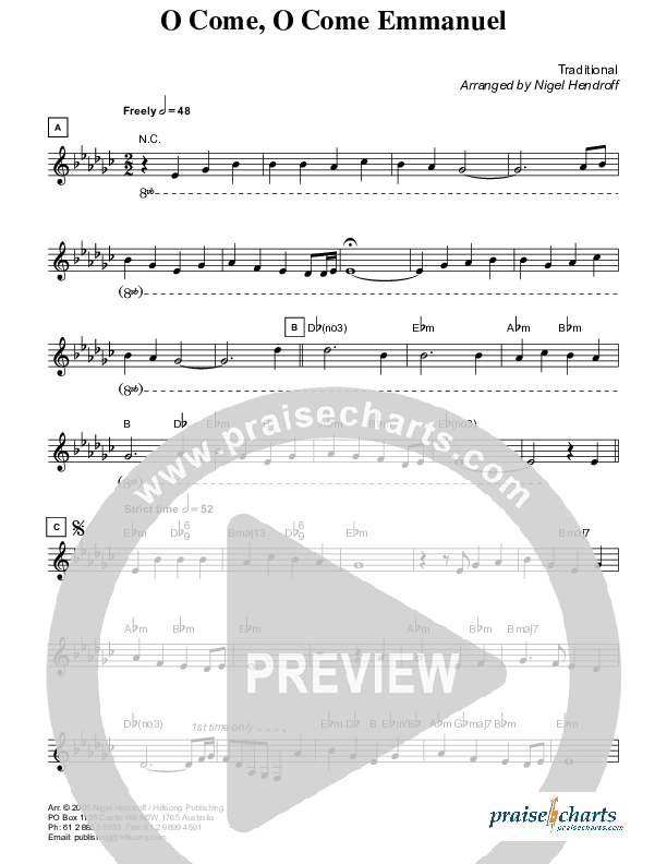 O Come O Come Emmanuel (Instrumental) Lead Sheet (Hillsong Worship)