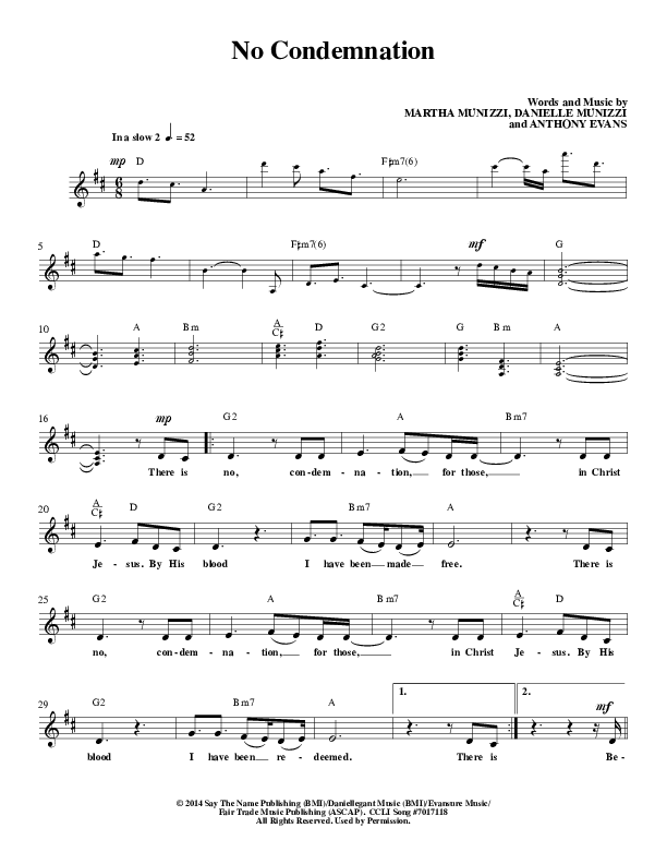 No Condemnation Lead Sheet (Anthony Evans)