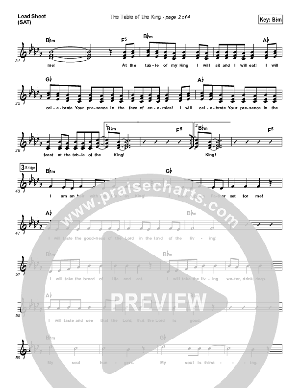 The Table Of The King Lead Sheet (Dennis Jernigan)