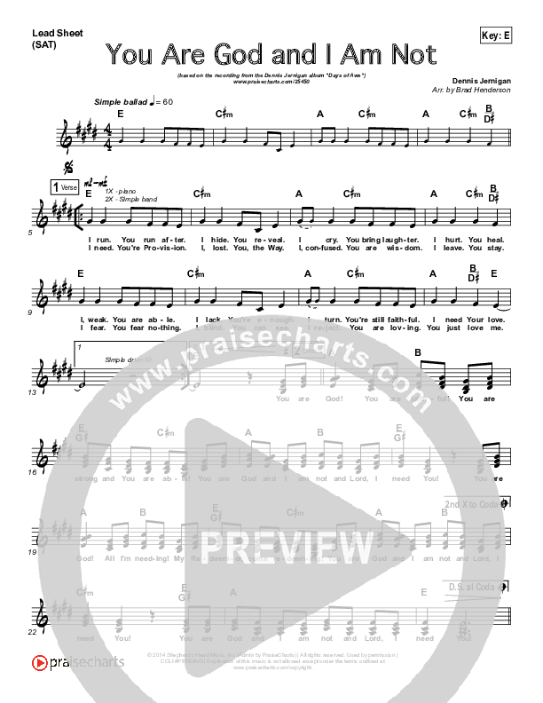 You Are God And I Am Not Lead Sheet (SAT) (Dennis Jernigan)