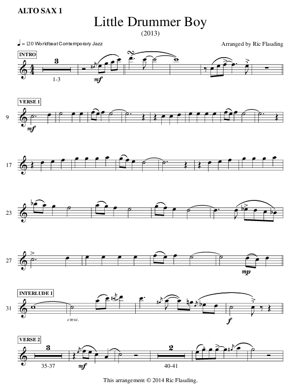 Little Drummer Boy (Instrumental) Alto Sax 1/2 (Ric Flauding)