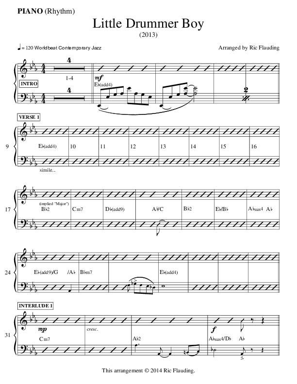 Little Drummer Boy (Instrumental) Piano Sheet (Ric Flauding)