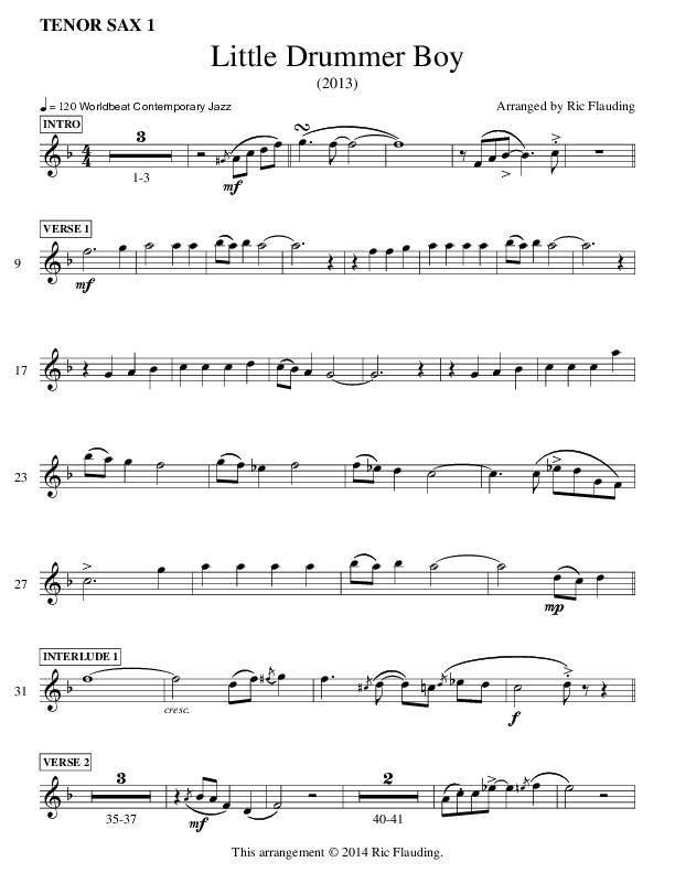 Little Drummer Boy (Instrumental) Tenor Sax 1/2 (Ric Flauding)