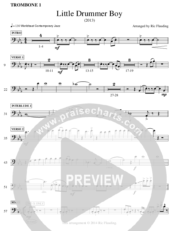 Little Drummer Boy (Instrumental) Trombone 1 (Ric Flauding)