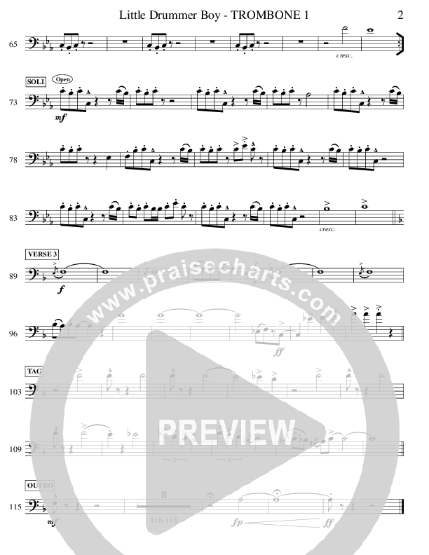 Little Drummer Boy (Instrumental) Trombone 1 (Ric Flauding)