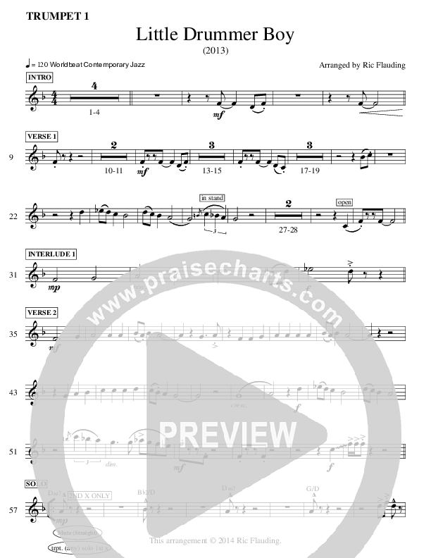 Little Drummer Boy (Instrumental) Trumpet 1 (Ric Flauding)