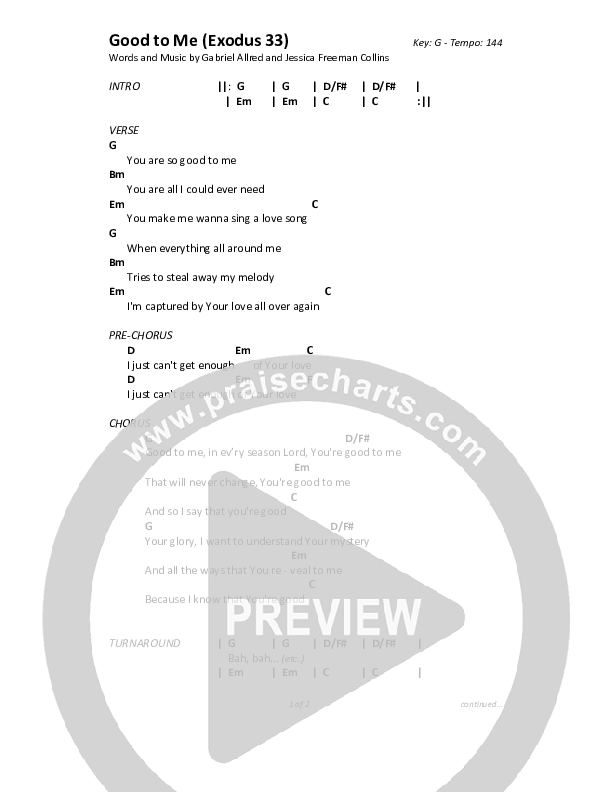 Good to Me (Exodus 33) Chords & Lyrics (Christ For The Nations)