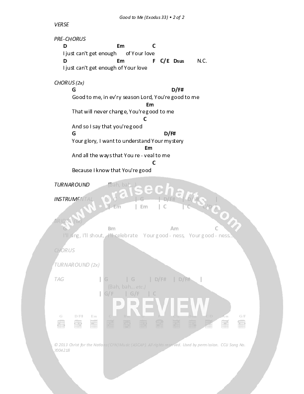 Good to Me (Exodus 33) Chords & Lyrics (Christ For The Nations)